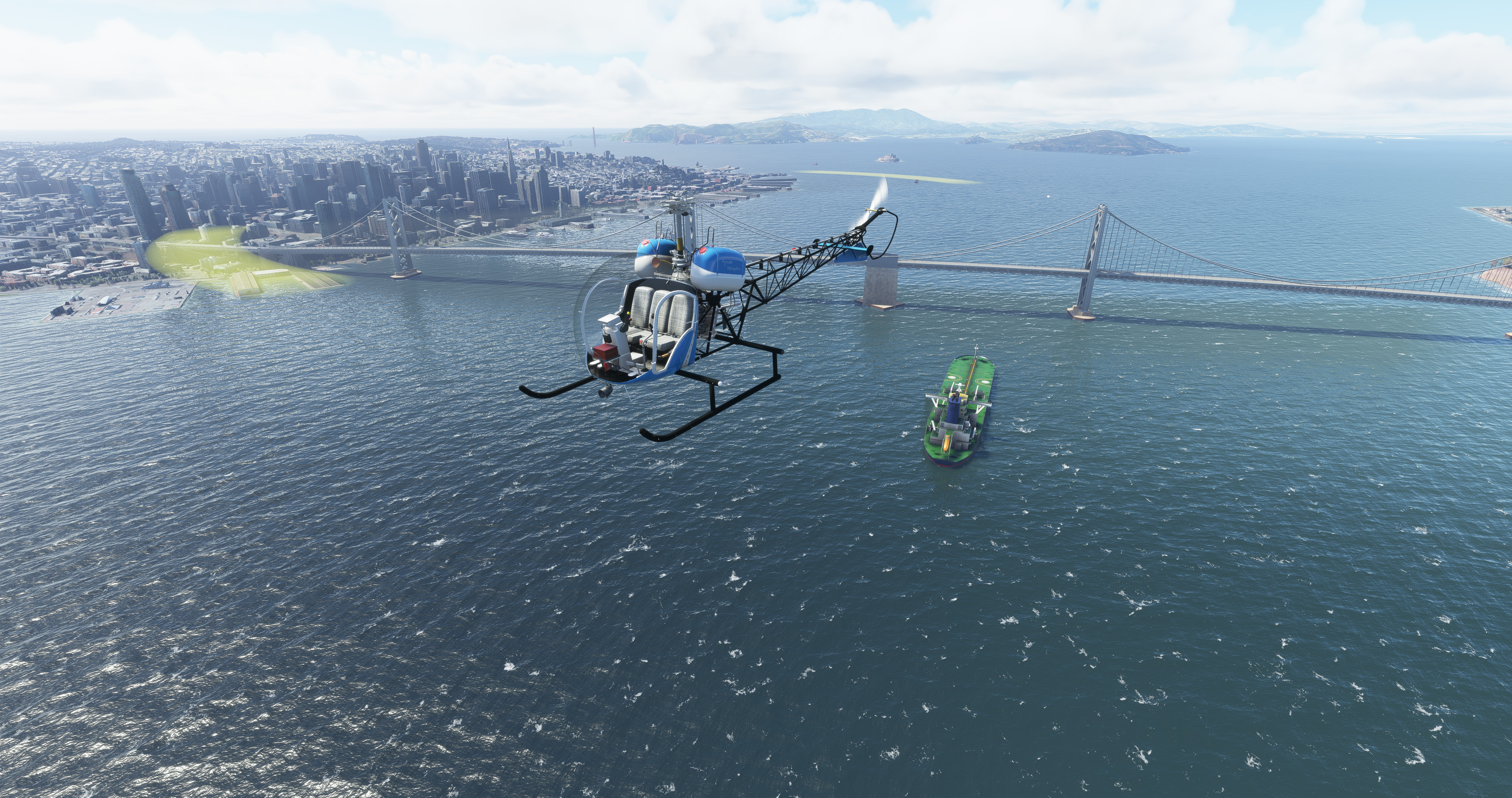 FlyInside Bell 47 Helicopter over San Francisco